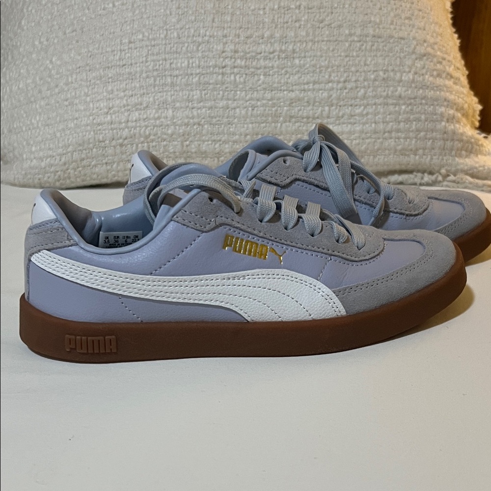 Puma Gray and White Sneakers with Brown Accents